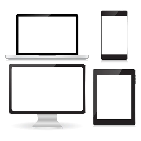 Laptop realista, tablet e telefone — Vetor de Stock