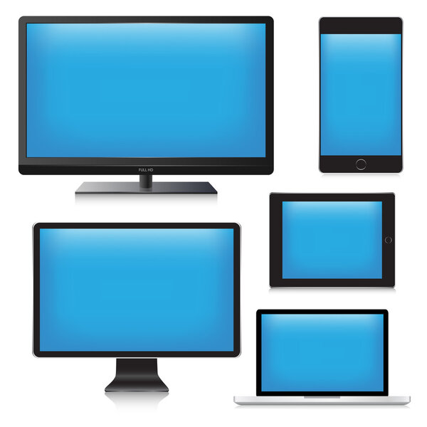 Реалистичный ноутбук, планшет и телефон
