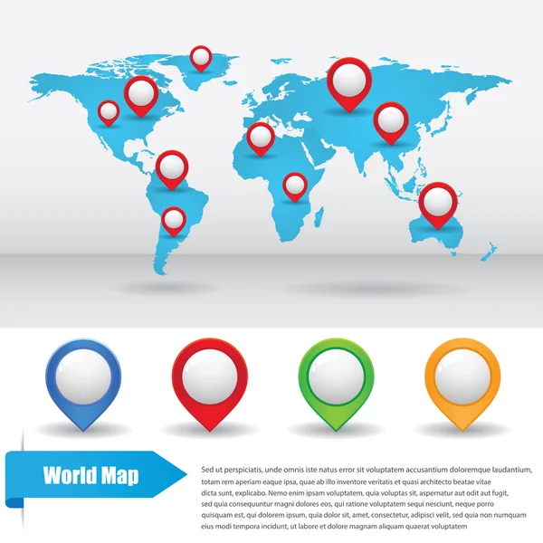 Mapa do mundo com pontos de cor — Vetor de Stock