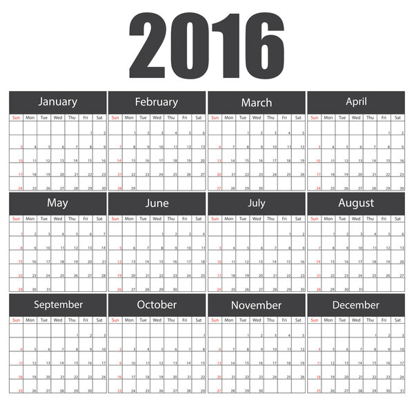 2016 calendar template