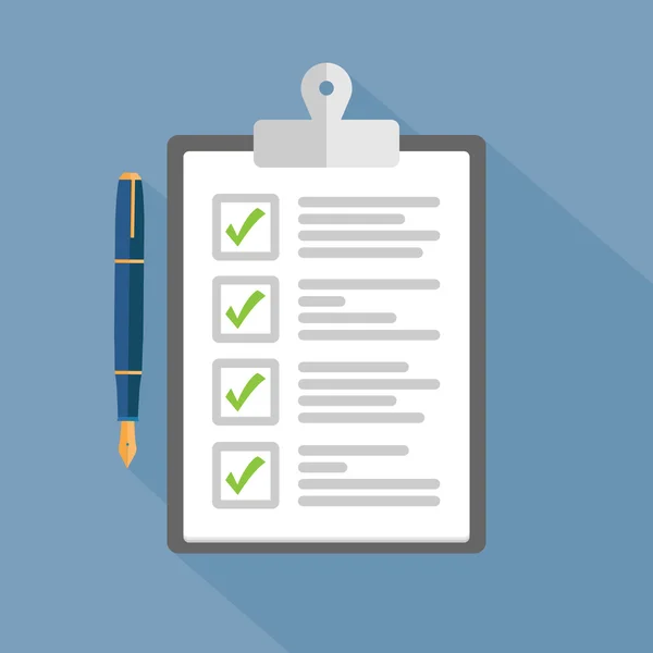 Klembord met checklist en pen — Stockvector