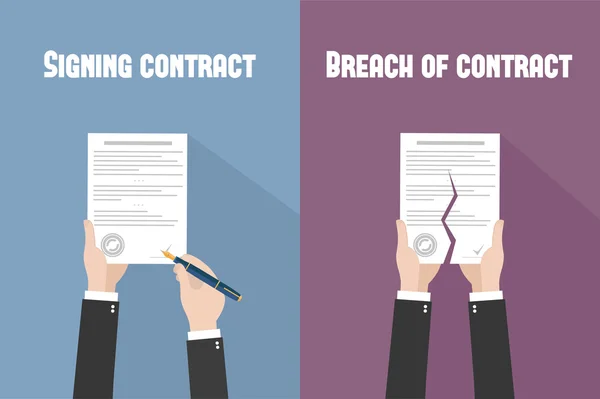 Signing contract and breach of contract — Stock Vector