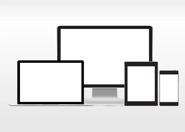 Monitores realistas portátil tableta y teléfono — Vector de stock