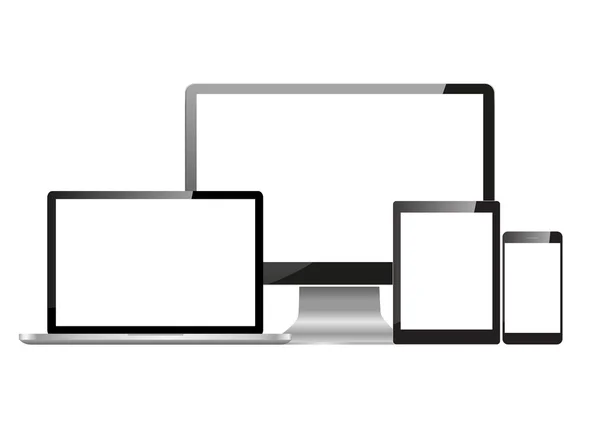 Monitores realistas portátil tableta y teléfono — Archivo Imágenes Vectoriales