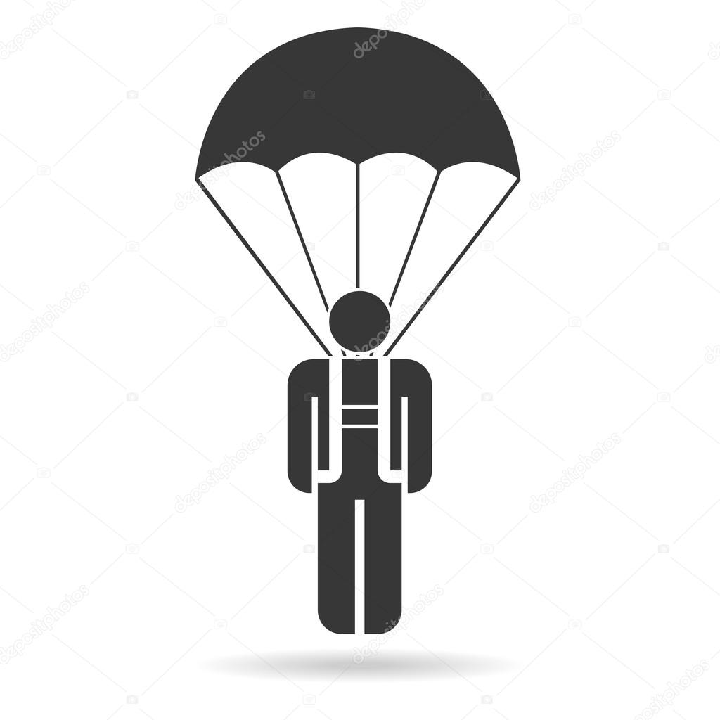 Skydiver on parachute. Vector icon