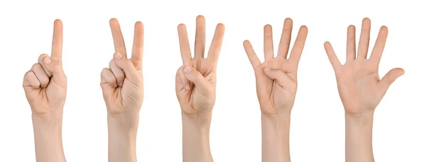 Set Raised Childs Hands Showing Fingers Number One Two Three — Stock Photo, Image