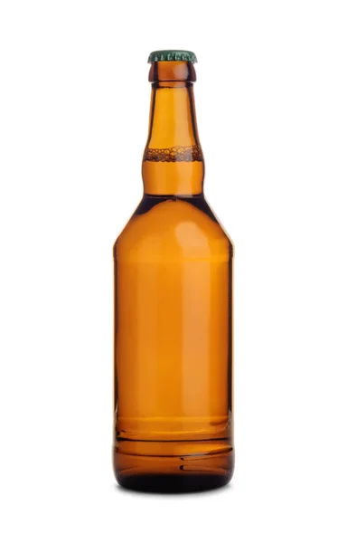 Frasco Vidro Castanho Cerveja Com Tampa Metálica Isolada Sobre Fundo — Fotografia de Stock