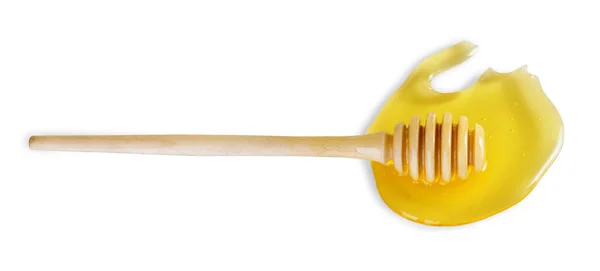 Honey Dipper Honey Puddle Isolated White Background — Stock Photo, Image