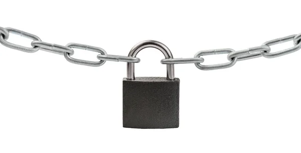 Cadenas Verrouillé Sur Chaîne Métallique Isolé Sur Fond Blanc Concept — Photo