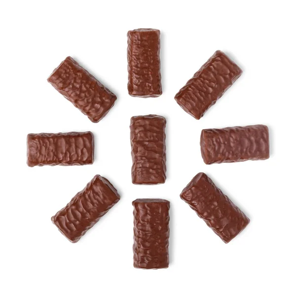 Gruppe Von Schokoladenbonbons Isoliert Auf Weißem Hintergrund Ansicht Von Oben — Stockfoto
