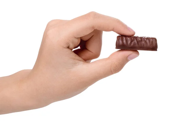 Schokoladenbonbons Der Hand Eines Jungen Isoliert Auf Weißem Hintergrund — Stockfoto