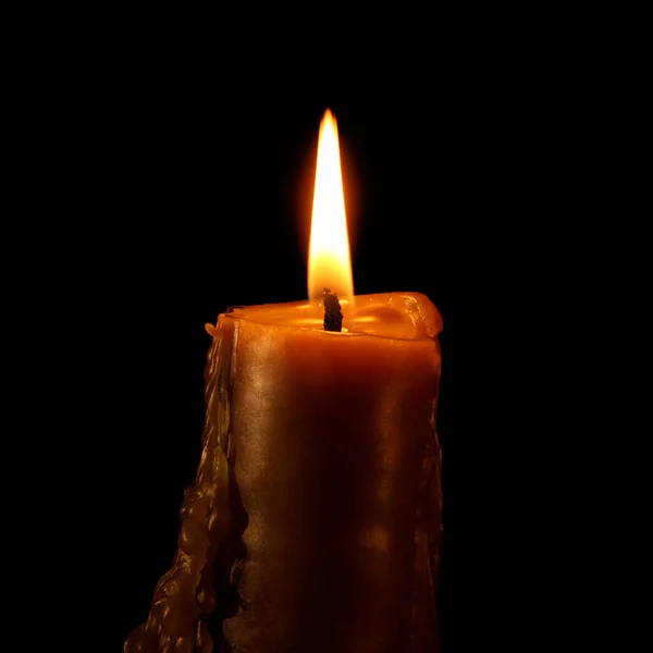 Burning Wax Candle Black Background Symbol Hope Sadness — Stock Photo, Image