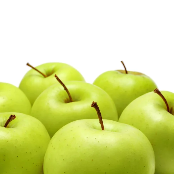 Close Group Fresh Green Apples White Background Small Depth Focus — Stock Photo, Image