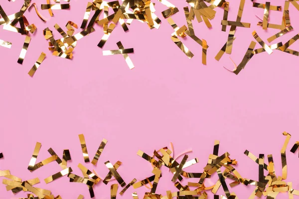 Fondo Celebración Con Fiesta Confeti Oro Sobre Fondo Rosa Espacio — Foto de Stock