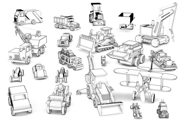 木制玩具车 3D渲染 — 图库照片