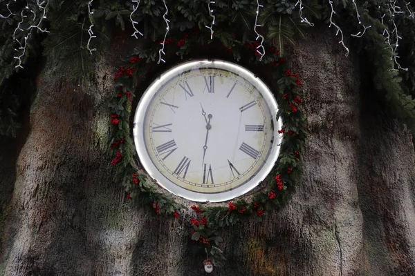 Clock House New Year Tree — Stock Photo, Image