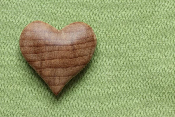Valentine Day Wooden Heart Green Cloth Background — Stock Photo, Image