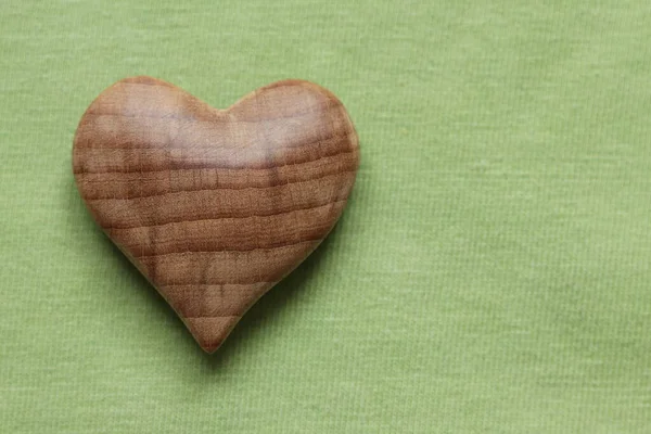 Valentine Day Wooden Heart Green Cloth Background — Stock Photo, Image