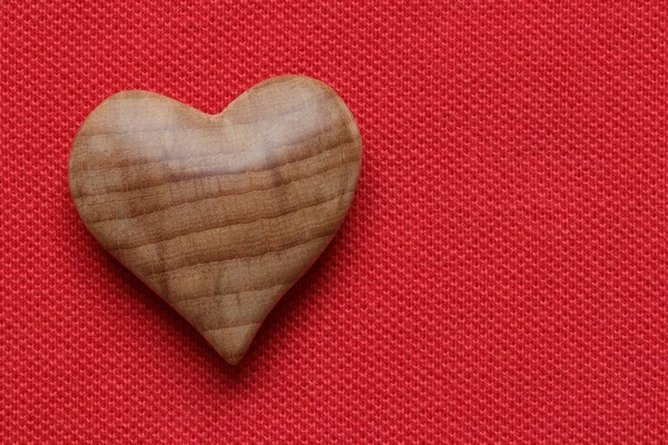 Valentine Day Wooden Heart Red Fabric Background — Stock Photo, Image