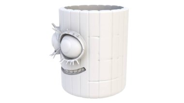 3D render of abstract, emotional collectible mugs on a light background. 3D render.