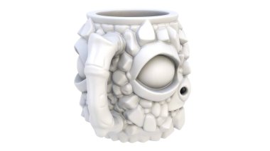 3D render of abstract, emotional collectible mugs on a light background. 3D render.