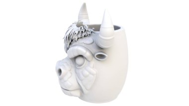 3D render of abstract, emotional collectible mugs on a light background. 3D render.