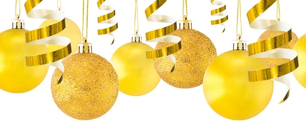 Adornos Navideños Horizontales Sin Costuras Con Bolas Vidrio Amarillo Oro —  Fotos de Stock