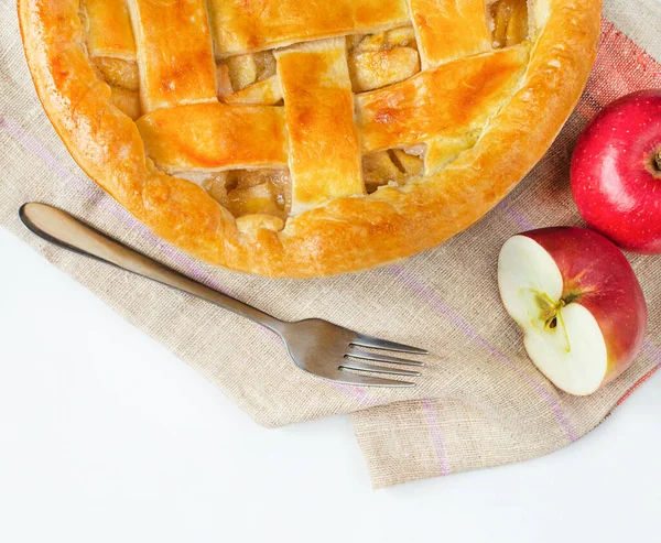 Homemade American Apple Pie Apples White Table — Stock Photo, Image