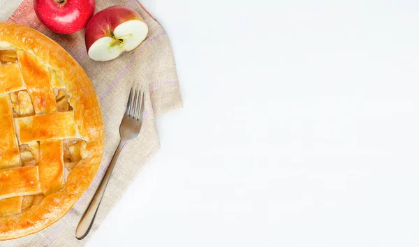 Homemade American Apple Pie Apples White Table — Stock Photo, Image