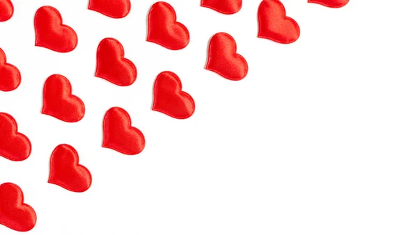 Fondo San Valentín Con Corazones Rojos Plano Con Espacio Copia —  Fotos de Stock