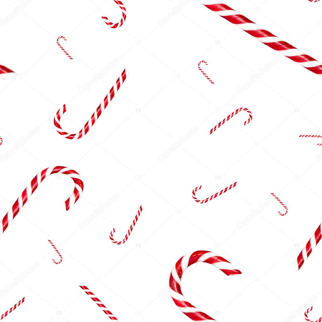 Christmas candy cane seamless pattern isolated on white background.