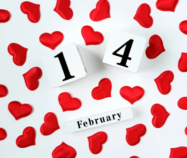 Calendário Madeira Show Fevereiro Com Corações Vermelhos — Fotografia de Stock