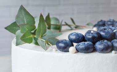 Pastaya yakın plan modern dekor. yabanmersini ve okaliptüs