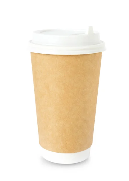 Tazza di caffè di carta marrone isolato su sfondo bianco — Foto Stock