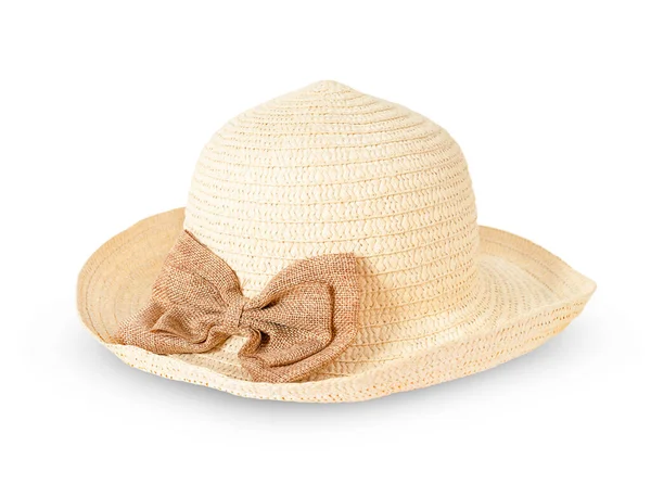 Straw hat with bow isolated on white background — Stock Photo, Image