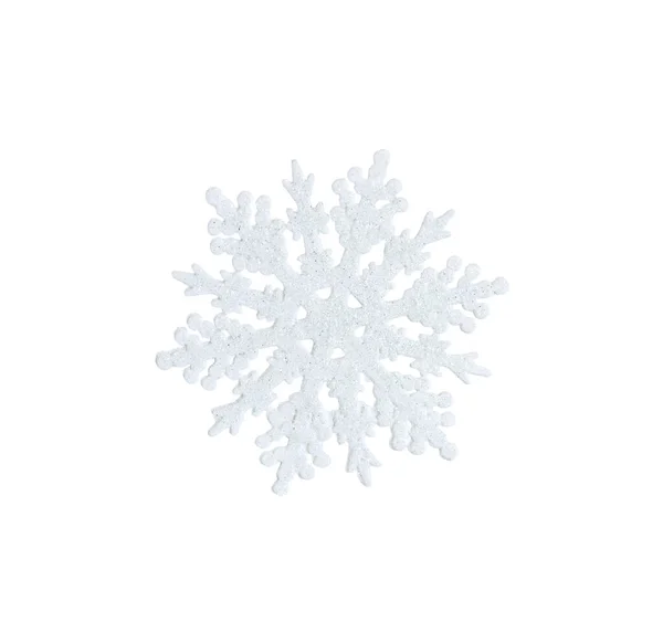 Brinquedo floco de neve branco com brilhos isolados no fundo branco — Fotografia de Stock