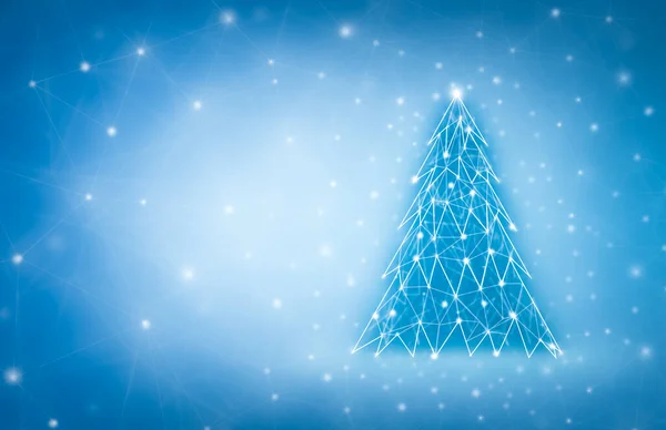 Feliz Natal e design de Ano Novo com baixa árvore de Natal poli. Cartão de férias feito por pontos e linhas — Fotografia de Stock