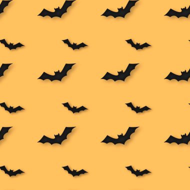 Cadılar bayramında turuncu arkaplan ve yarasa siluetine sahip kusursuz desen