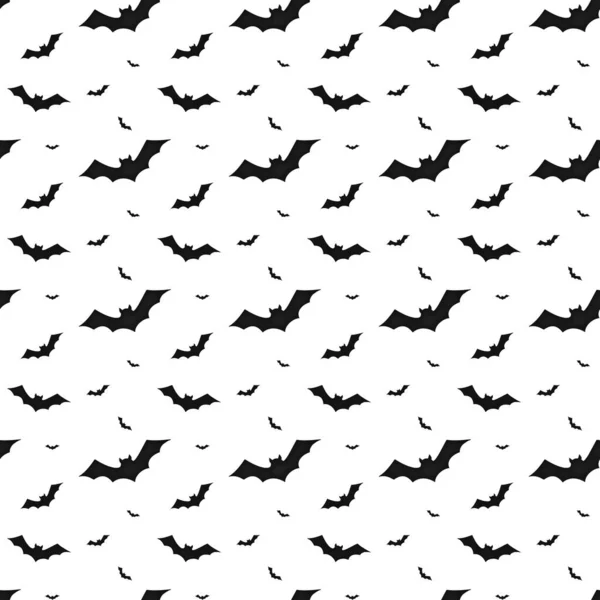 Halloween modello senza cuciture con sfondo bianco e silhouette pipistrello Fotografia Stock