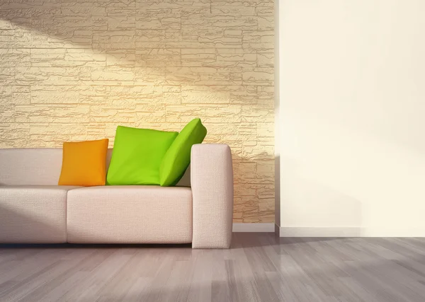 Modern interior of living room with beige sofa — Stock Photo, Image
