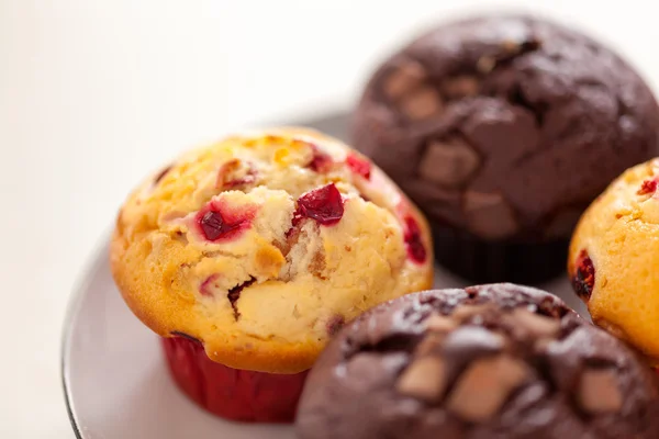 Tranbär och Double chocolate chip muffins — Stockfoto