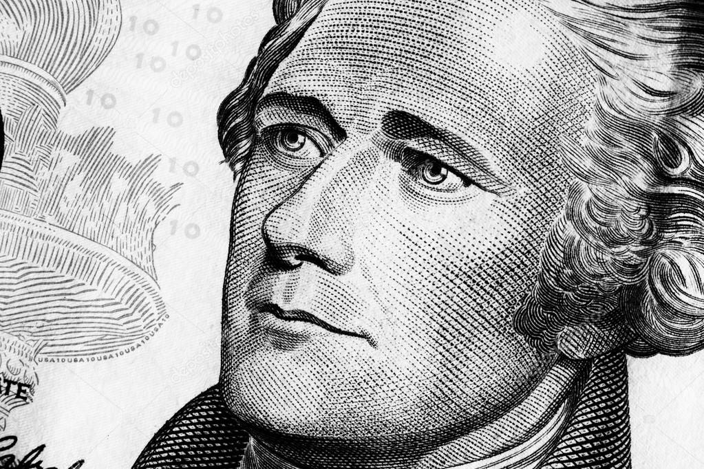 Portrait of Alexander Hamilton on the Ten dollars bill Stock