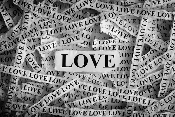 Torn pieces of paper with the word Love — Stock Photo, Image