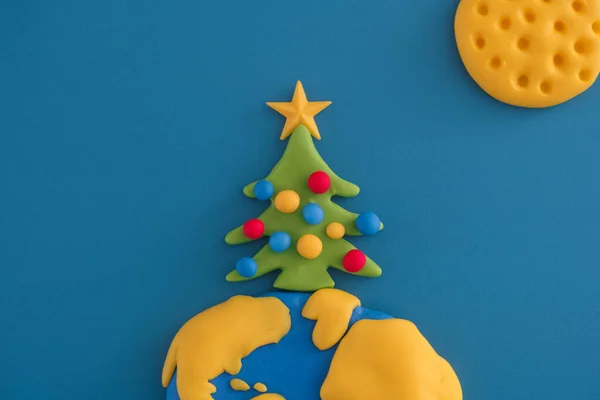 Christmas Tree Top Planet Earth Scene Made Out Polymer Clay — Stock Photo, Image
