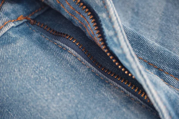 Unzipped Zipper Pair Jeans Close — Stock Photo, Image