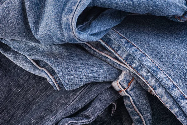 Crumpled Denim Jeans Background Close — Stock Photo, Image