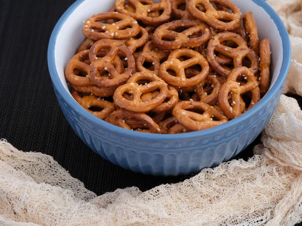 Salted Mini Pretzels Bowl Close — Stock Photo, Image