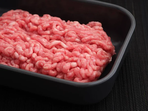 Minced Pork Beef Tray Low Key Close — Stock Photo, Image