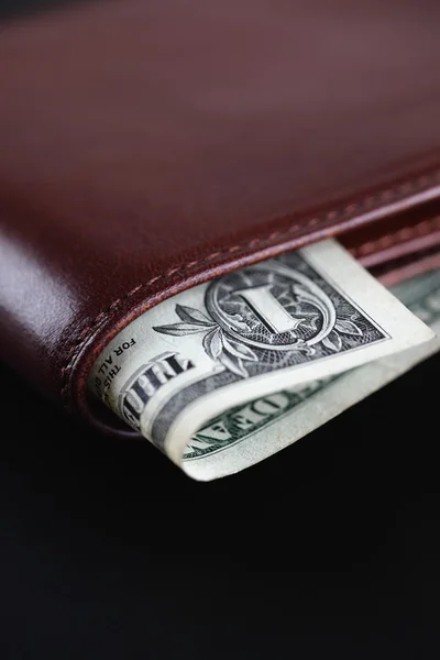 Wallet with one dollar — Stock Photo, Image