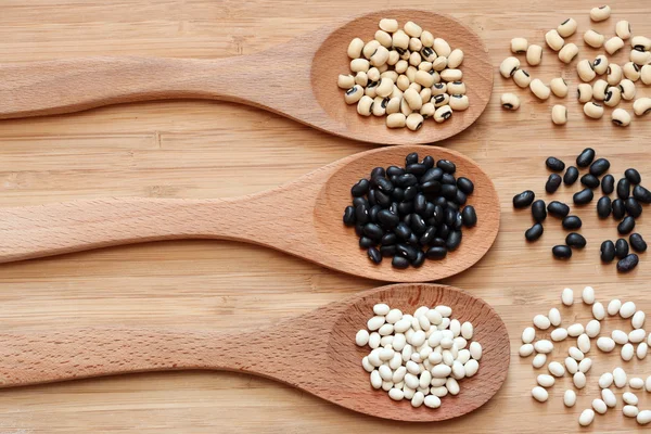 Beans in a wooden spoons — Stock Photo, Image